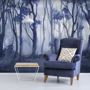 Bluish Misty Forest Watercolor Blue Abstract  Removable Wallpaper