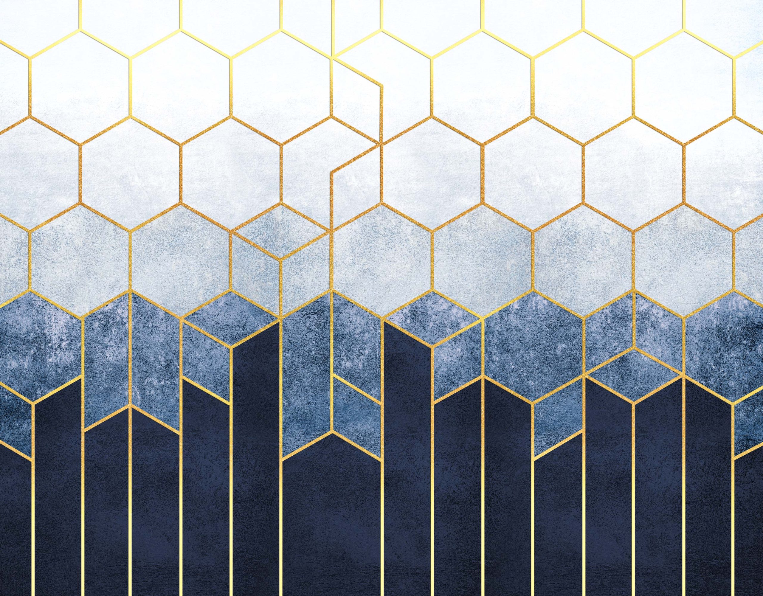 Hexagons on a Blue Background with Gold Elements Removable Wallpaper 3 Hexagons on a Blue Background with Gold Elements Removable Wallpaper