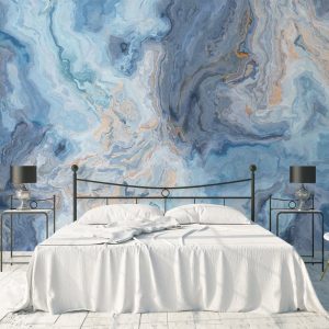 Turquoise and Blue Waves Marble Pattern Removable Wallpaper