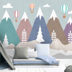Colorful Triangle Snowy Row of Mountains Removable Wallpaper