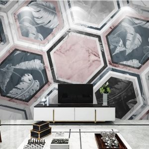 Hexagon Geometric Shapes Feather and Marble Background Removable Wallpaper