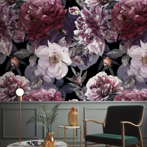 Vintage Lilac Rose and Hydrangea Floral Removable Wallpaper