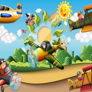 3D Child Forest Cartoon Helicopter Wallpaper