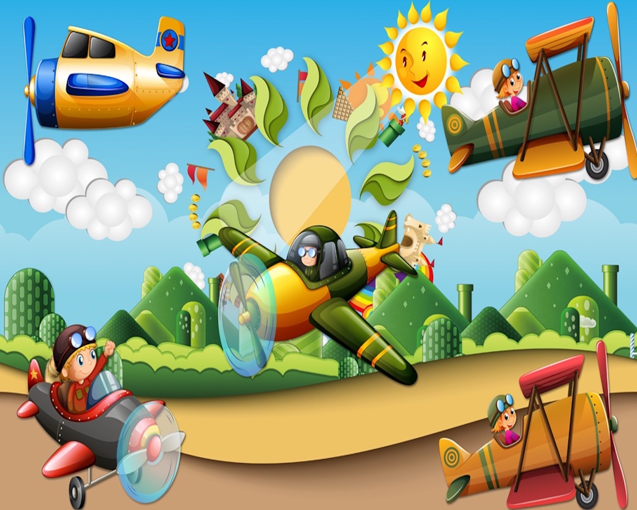 3D Child Forest Cartoon Helicopter Wallpaper 4 3D Child Forest Cartoon Helicopter Wallpaper
