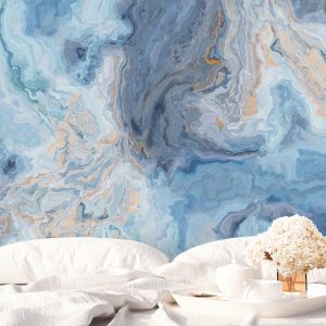 Turquoise and Blue Waves Marble Pattern Removable Wallpaper