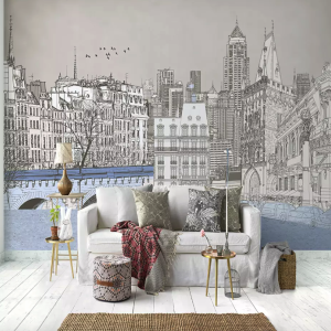 Charcoal City London Cityscape Drawing Removable Wallpaper