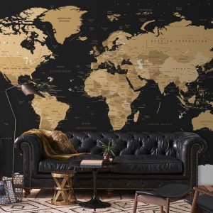 Black Political World Map Dark Maps Removable Wallpaper
