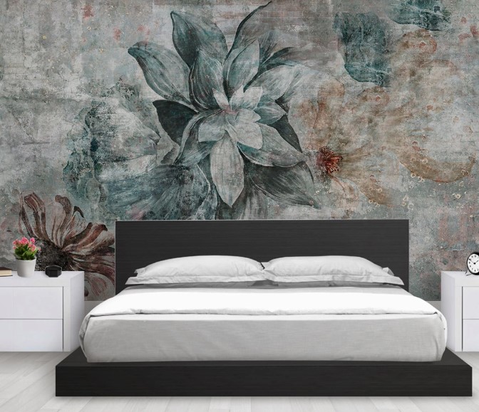 Vintage Flowers Concrete Patterned Removable Wallpaper 1 Vintage Flowers Concrete Patterned Removable Wallpaper