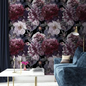 Vintage Lilac Rose and Hydrangea Floral Removable Wallpaper