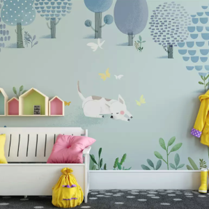 Cartoon Dog Abstract Forest Kids Wallpaper