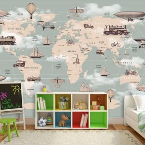 World Maps Ellipse Transport Vehicles Removable Wallpaper