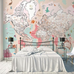 Pink Political Kids Map Cartoon Animals Wallpaper