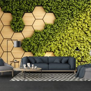 Nature 3D Effect Honeycomb and Grass Geometric Removable Wallpaper