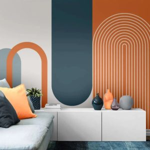 Luxury Random Geometric Shapes Orange and Dark Colored Removable Wallpaper