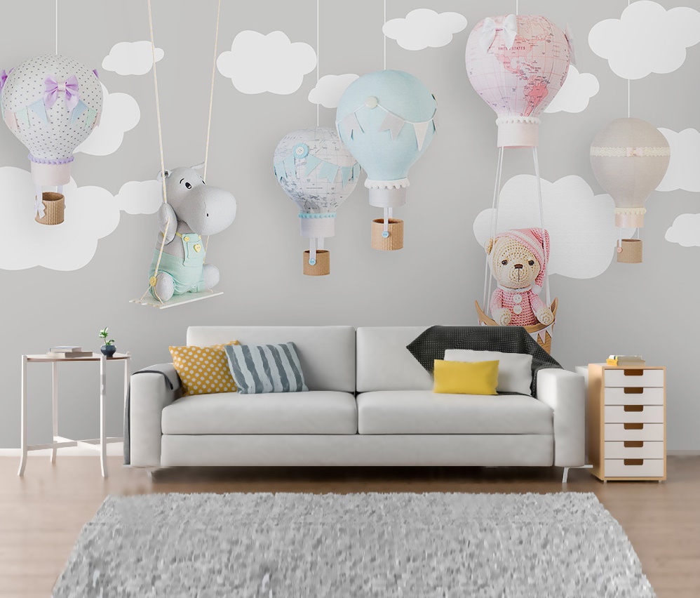 Teddy Bear Child Map Hot Air Balloon Removable Wallpaper 3 Teddy Bear Child Map Hot Air Balloon Removable Wallpaper
