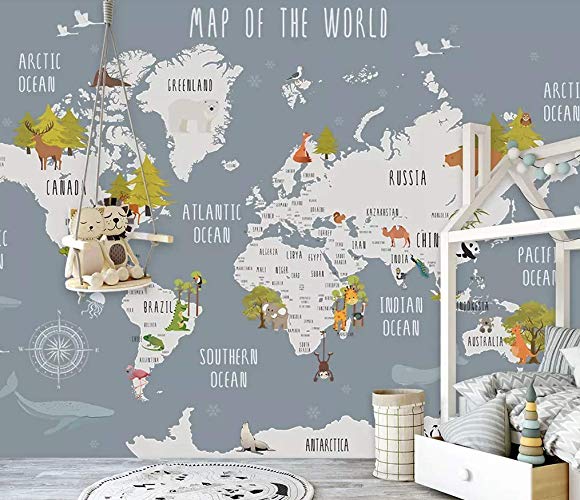 World Map and Animal Kids Textile Wallpaper 5 World Map and Animal Kids Textile Wallpaper