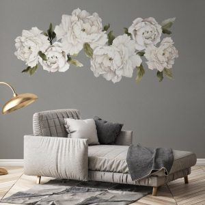 White Peony Flowers Removable Floral Wall Decal Set
