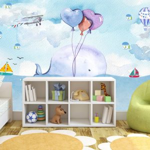 Cartoon Whale and Sea Landscape Removable Wallpaper