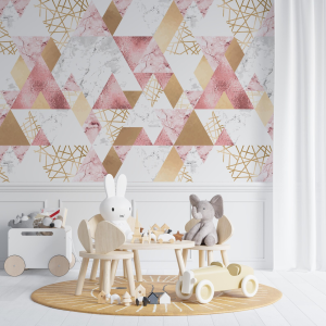Gray and Pink Geometric Golden Lines Rose Triangles Marble Wallpaper