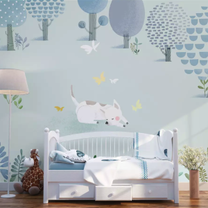 Cartoon Dog Abstract Forest Kids Wallpaper