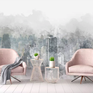 Watercolor Dark NYC Cityscape and Skyscrapers Wallpaper