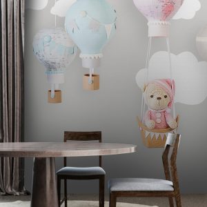 Teddy Bear Child Map Hot Air Balloon Removable Wallpaper