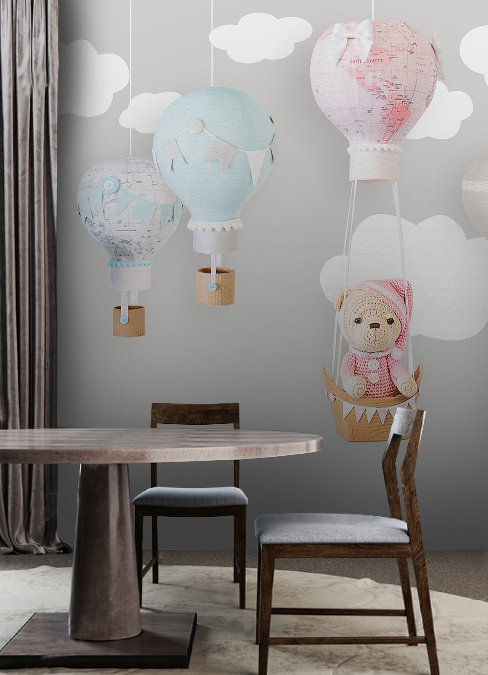 Teddy Bear Child Map Hot Air Balloon Removable Wallpaper 4 Teddy Bear Child Map Hot Air Balloon Removable Wallpaper