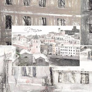 Cityscape Architectural Charcoal City Drawing Art Removable Wallpaper