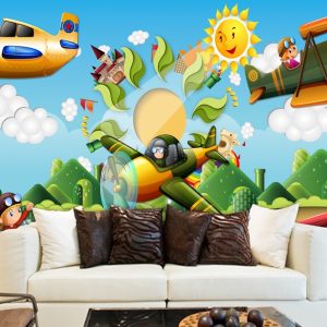 3D Child Forest Cartoon Helicopter Wallpaper