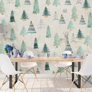 Pastel Forest Palm Poplar Tree Pattern Removable Wallpaper