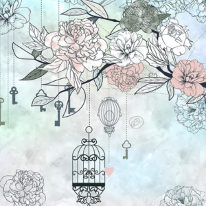 Flowers Keys Cages Birds Wallpaper