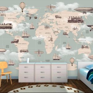 World Maps Ellipse Transport Vehicles Removable Wallpaper