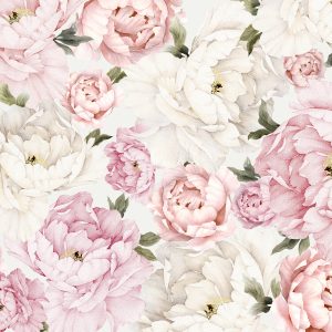 Floral Modern Pink and White Peony Flowers Peonies Removable Wallpaper