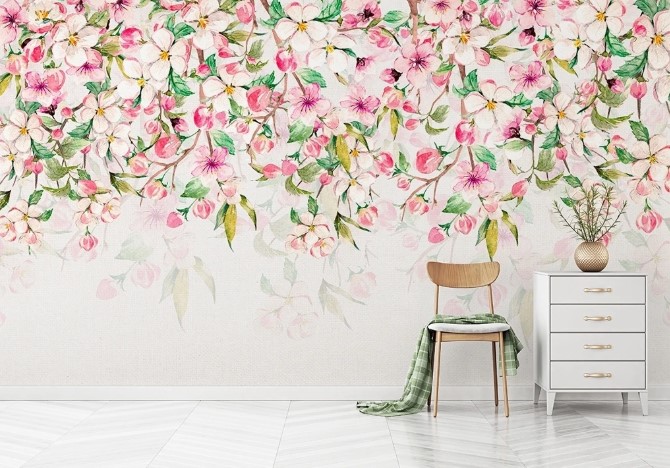 Floral Pattern Pink Garden Flowers Removable Wallpaper 3 Floral Pattern Pink Garden Flowers Removable Wallpaper