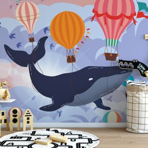 Cartoon Whale Hot Air Balloons Removable Wallpaper