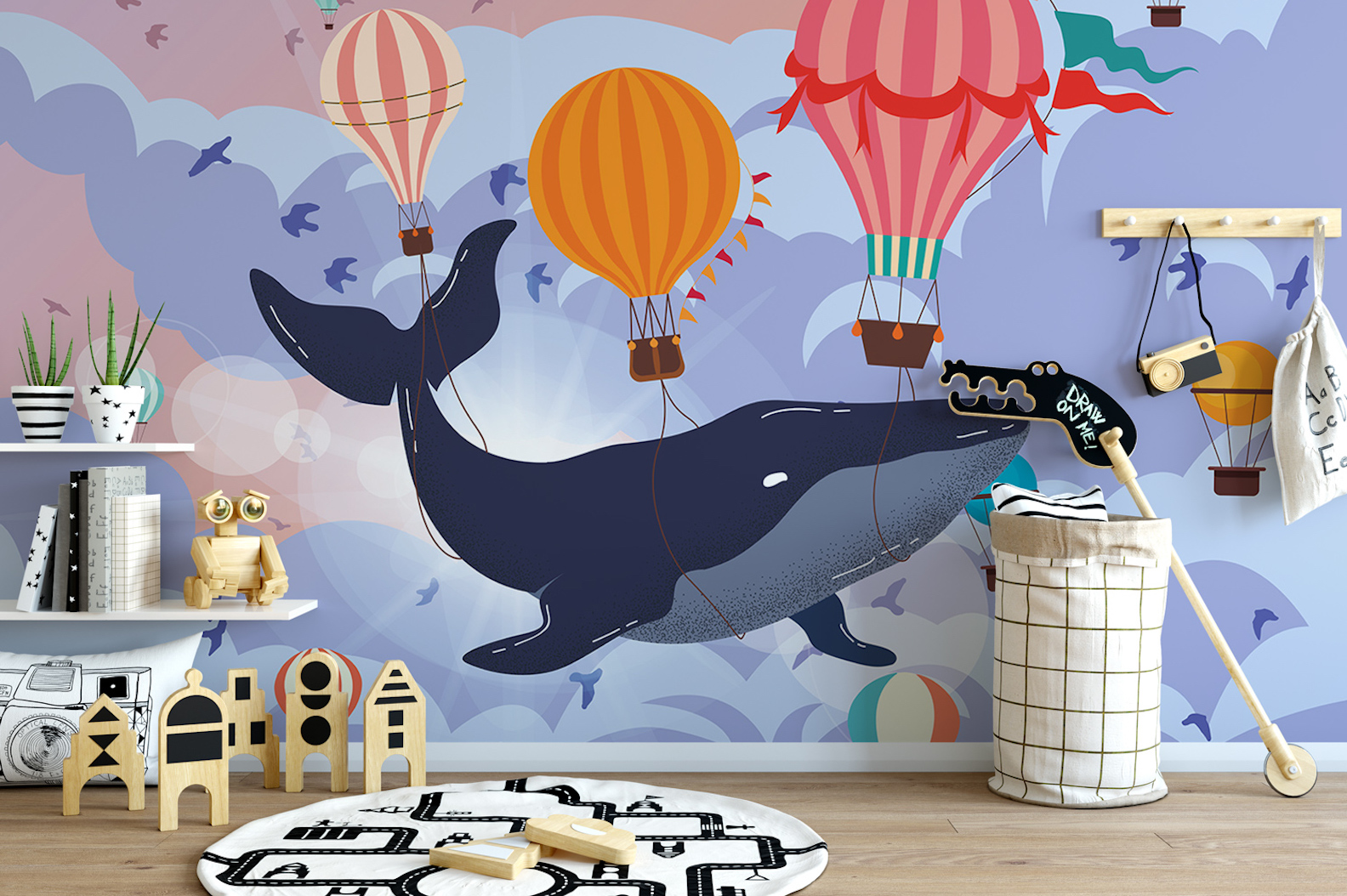 Cartoon Whale Hot Air Balloons Removable Wallpaper 1 Cartoon Whale Hot Air Balloons Removable Wallpaper