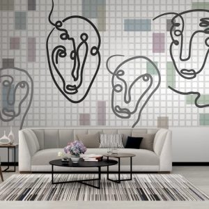 Abstract Art Design Human Face Minimalistic Scandinavian Removable Wallpaper