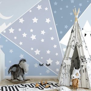 Crescent Moon Mountains Geometric Triangle Shapes Stars Removable Wallpaper