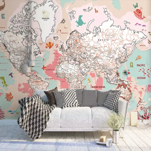 Pink Political Kids Map Cartoon Animals Wallpaper