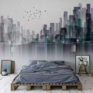 Dark Cityscape Skyscrapers Removable Wallpaper
