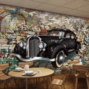 3D Retro Classic Car Graffiti Street Vintage Removable Wallpaper
