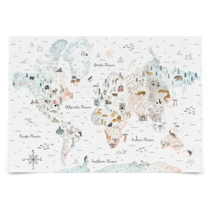 Soft World Map Little Animals and Famous Landmarks Removable Wallpaper