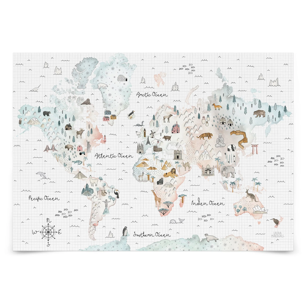 Soft World Map Little Animals and Famous Landmarks Removable Wallpaper 5 Soft World Map Little Animals and Famous Landmarks Removable Wallpaper