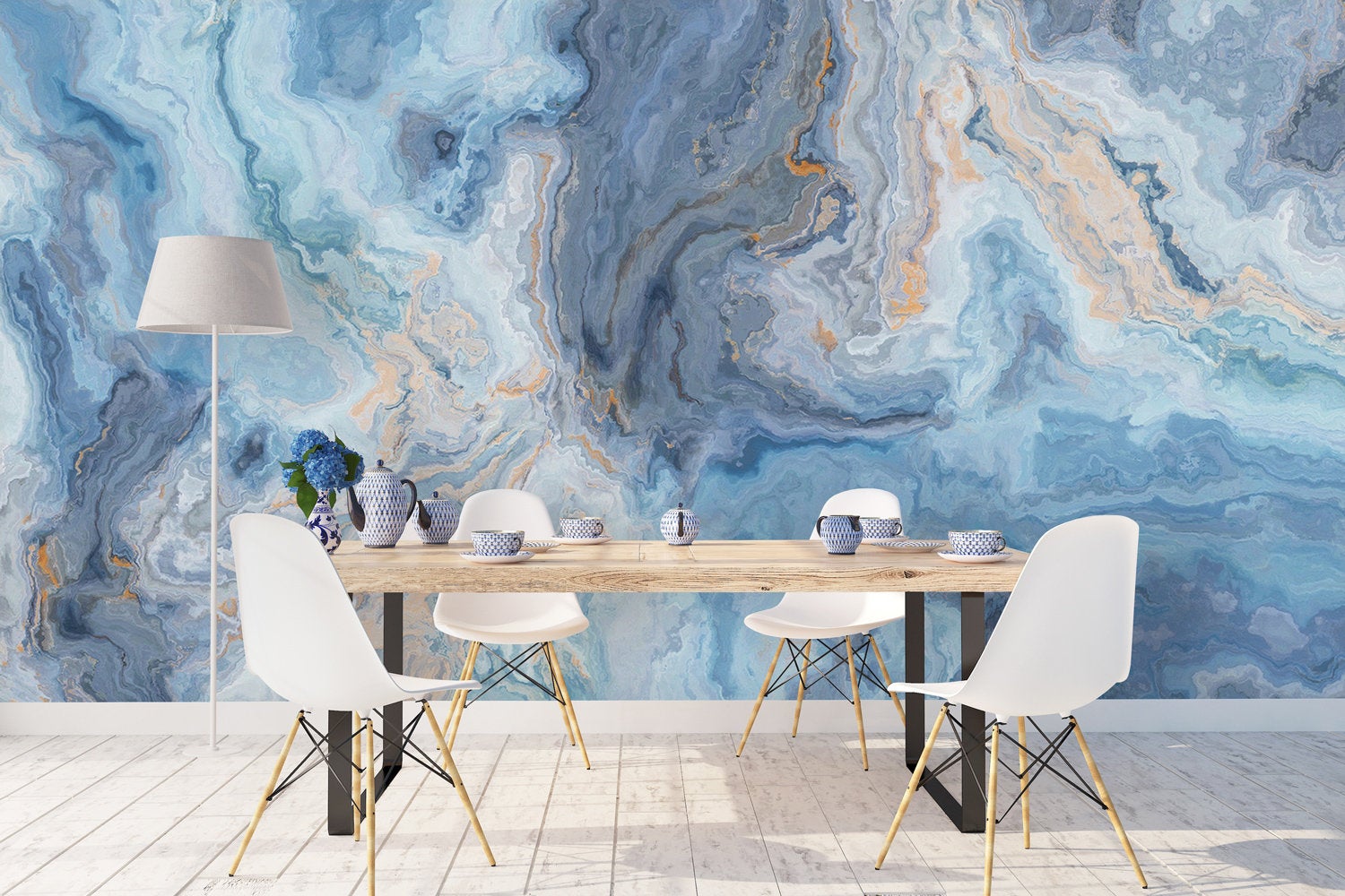 Turquoise and Blue Waves Marble Pattern Removable Wallpaper 5 Turquoise and Blue Waves Marble Pattern Removable Wallpaper