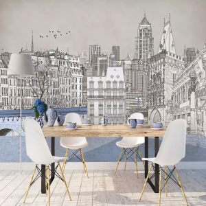 Charcoal City London Cityscape Drawing Removable Wallpaper