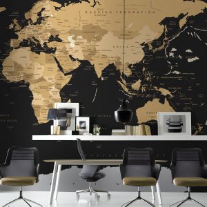 Black Political World Map Dark Maps Removable Wallpaper