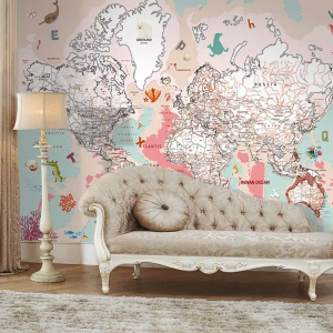 Pink Political Kids Map Cartoon Animals Wallpaper