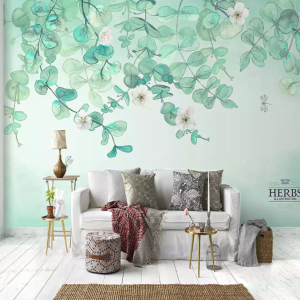 Nordic Leaf Plum Blossom Floral Wallpaper