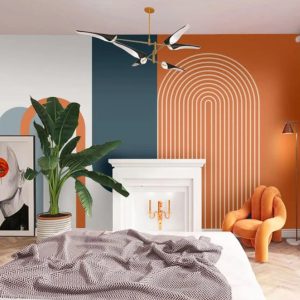 Luxury Random Geometric Shapes Orange and Dark Colored Removable Wallpaper