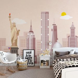USA New York Statue of Liberty and Skyscrapers Removable Wallpaper